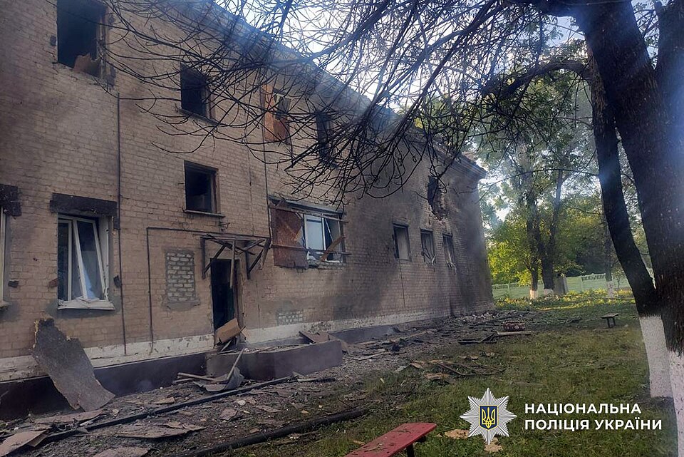Church of Saint Ambrose of Optina (of the Moscow Patriarchate) in the city Dobropillia of Donetsk region of Ukraine after direct hit of two Russian drones on 6 May 2025 (1, 2).