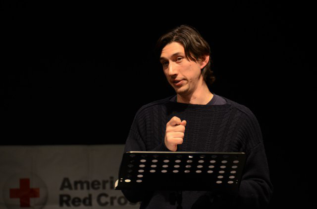 GRAFENWOEHR, Germany, Germany - Actor and U.S. Marine Corps veteran Adam Driver connects with the audience as he performs a monologue from Sam Shepard's play, "Curse of the Starving Class," during the Arts in the Armed Forces performance at the Grafenwoehr Performing Arts Center in Germany, Dec. 18,