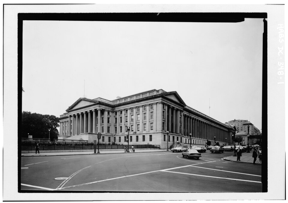 EXTERIOR, SOUTH AND EAST ELEVATIONS - U.S. Department of the Treasury, 1500 Pennsylvania Avenue Northwest, Washington, District of Columbia, DC HABS DC,WASH,529-1
