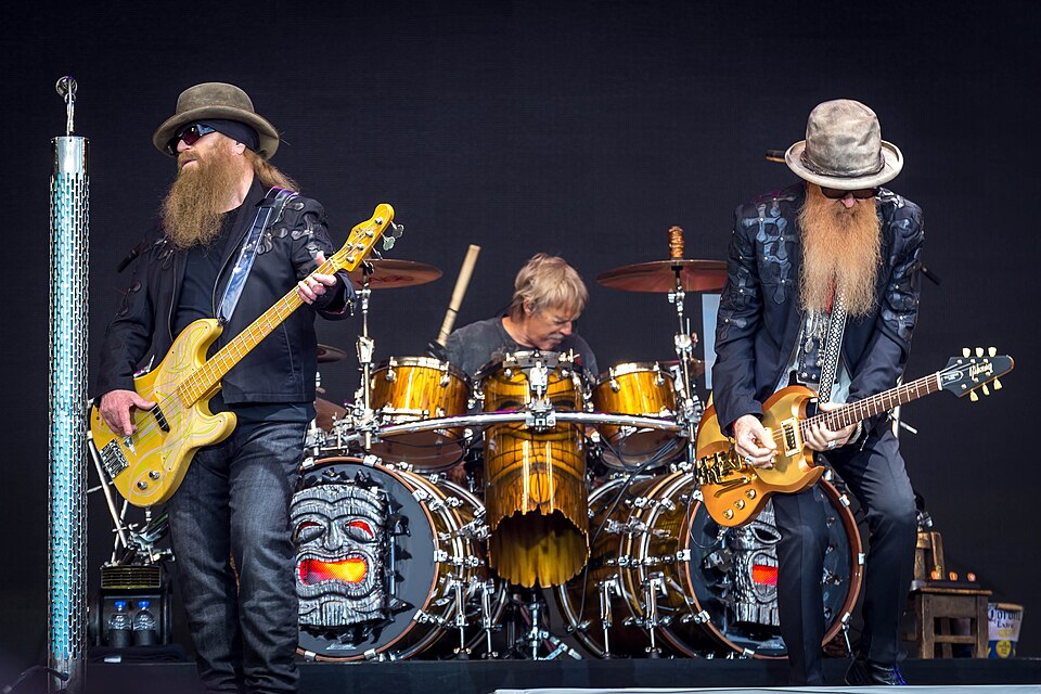 ZZ Top performing on the Pyramid Stage at Glastonbury 2016