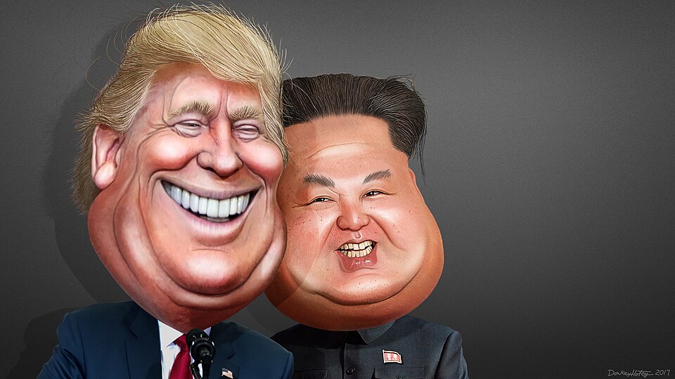 Donald John Trump, aka Donald Trump, is a businessman and is the 45th President of the United States. Kim Jong-un is the supreme leader of North Korea and any other title he wishes to claim. 

This caricature of Donald Trump was adapted from a Creative Commons licensed photo by Gage Skidmore's Flick