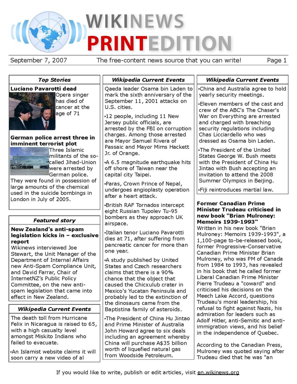 n:Wikinews:Print edition for September 7, 2007.