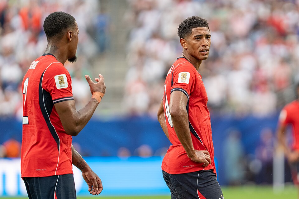 Ezri Konsa Jude Bellingham during England v Panama on 27 June 2026 at the 2026 FIFA World Cup