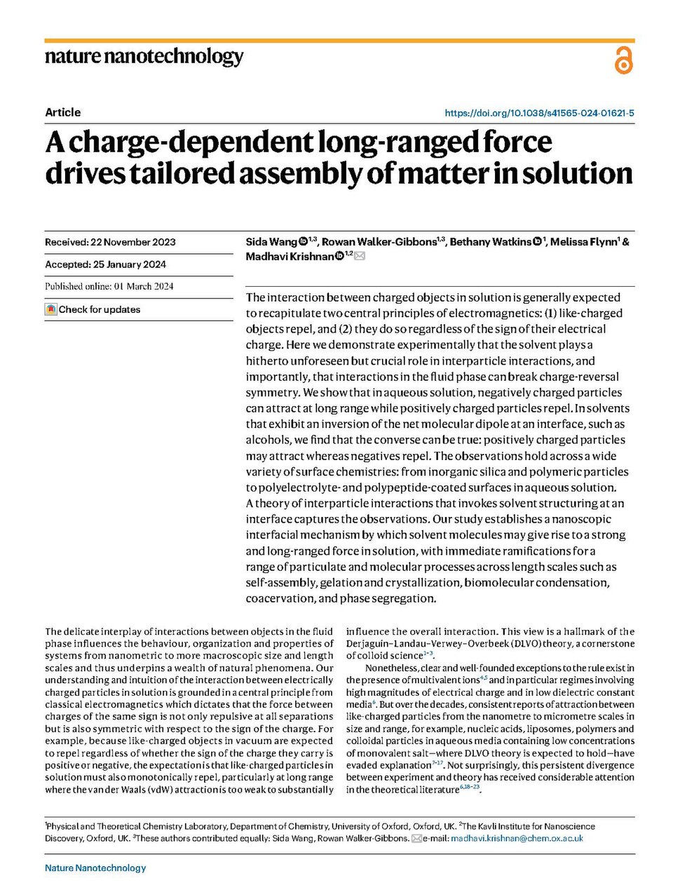 The interaction between charged objects in solution is generally expected to recapitulate two central principles of electromagnetics: (1) like-charged objects repel, and (2) they do so regardless of the sign of their electrical charge. Here we demonstrate experimentally that the solvent plays a hith