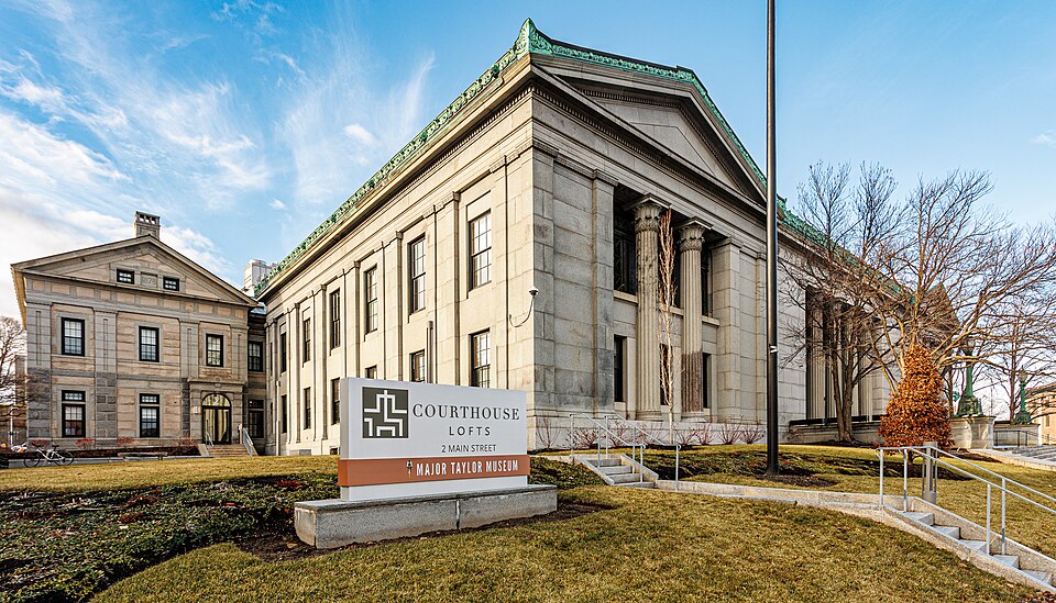 Sign for the Major Taylor Museum at Courthouse Lofts in Worcester, Massachusetts
