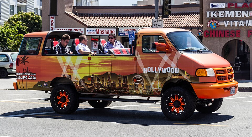Bus for tourists at the Hollywood Boulevard in Los Angeles, California, USA