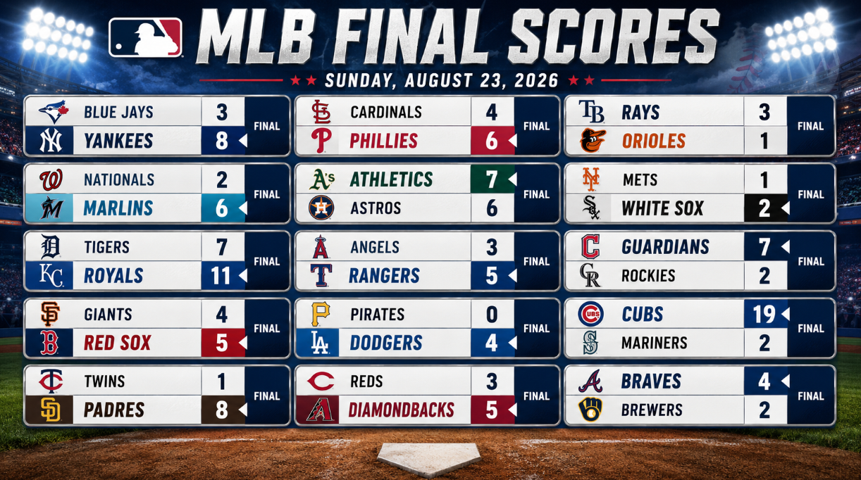MLB Scores: August 23, 2026 — White Sox Beat Mets 2-1