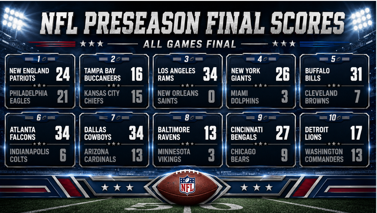 NFL Preseason Scores: August 22, 2026 — Patriots Beat Eagles 24-21