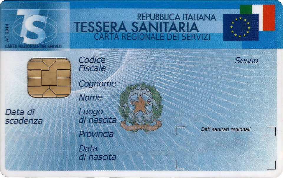 Fronte della Carta nazionale dei servizi.