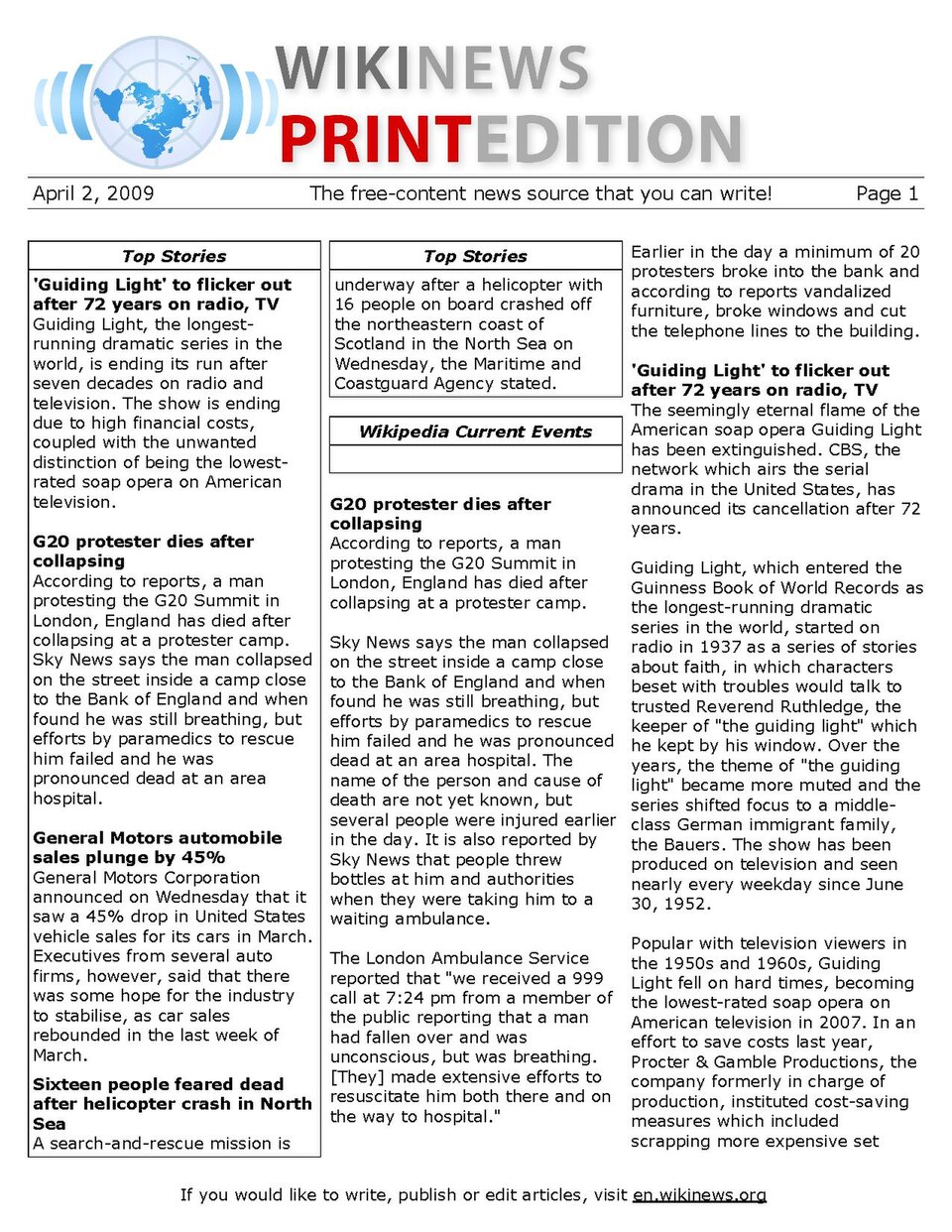 n:Wikinews:Print edition for April 2, 2009.