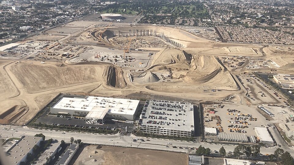 September 2017 aerial view of the construction site of the Los Angeles Stadium at Hollywood Park