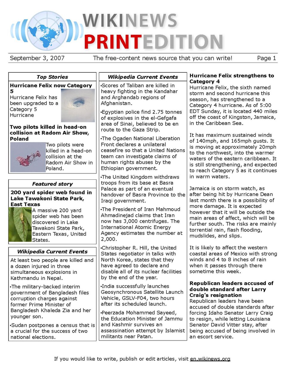 n:Wikinews:Print edition for September 3, 2007.