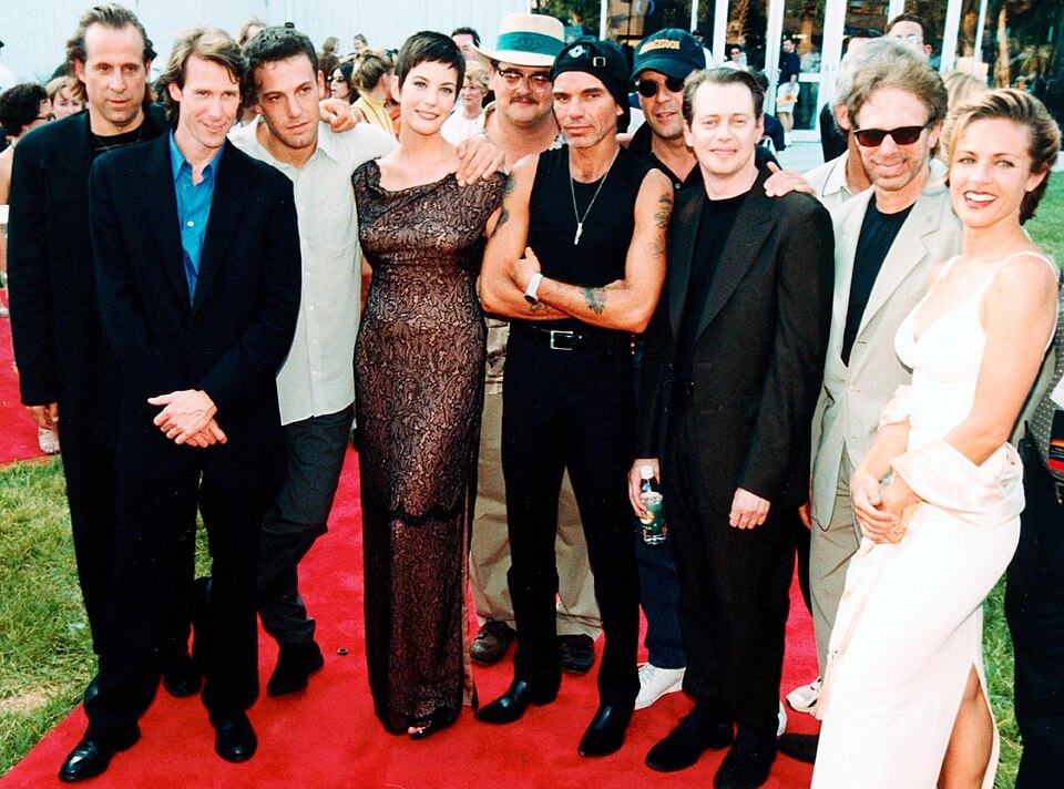 KENNEDY SPACE CENTER, FLA. -- Posing in front of the world premiere release of the film "Armageddon" are Peter Stormare, director Michael Bay, Ben Affleck, Liv Tyler, Ken Hudson Campbell, Billy Bob Thornton, Bruce Willis, Steve Buscemi, producer Jerry Bruckheimer and Jessica Steen. The screening was