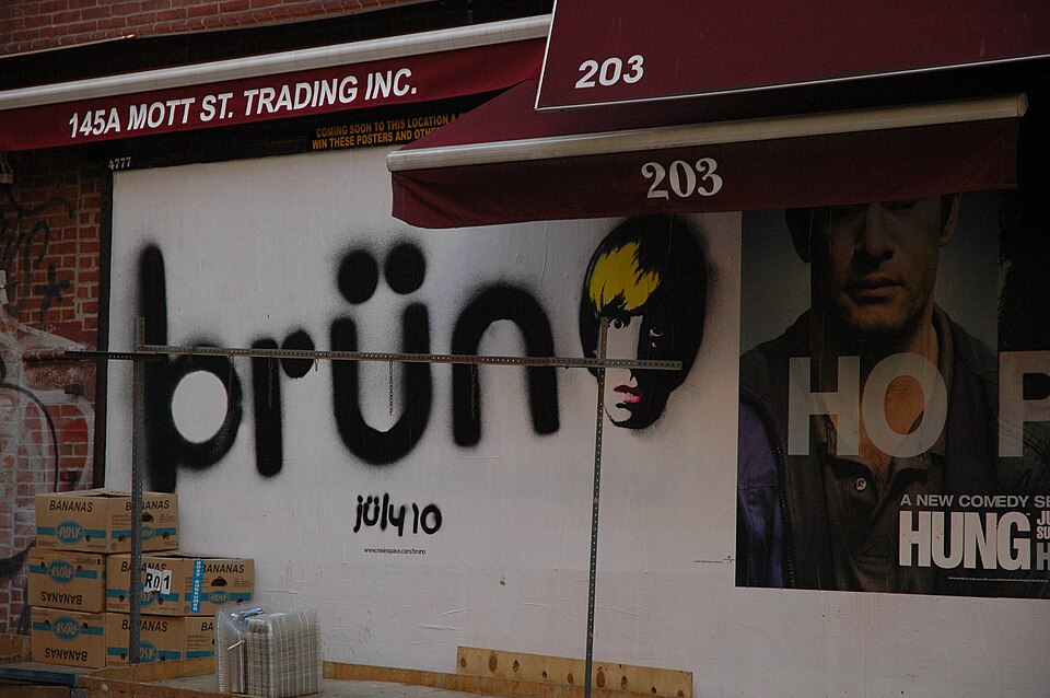 Advertisement in street art style for the "Brüno" movie of Sacha Baron Cohen; picture taken in Mott Street, SoHo