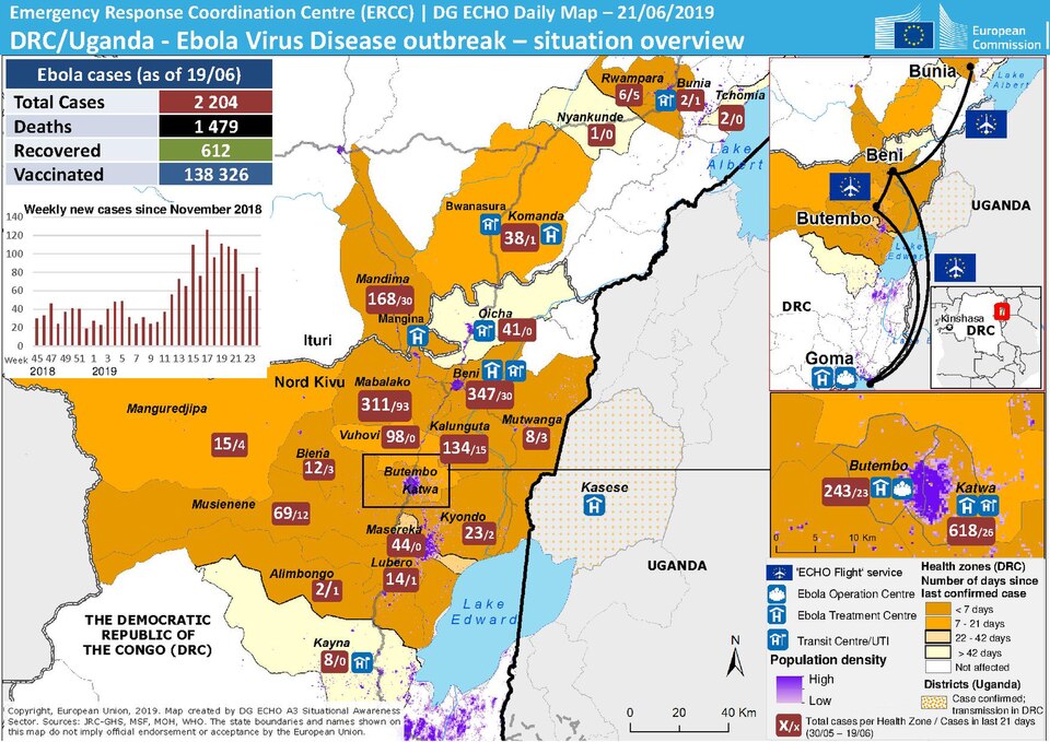DRC/Uganda - Ebola Virus Disease outbreak – situation overview
ECHO Daily Map of 21 June 2019