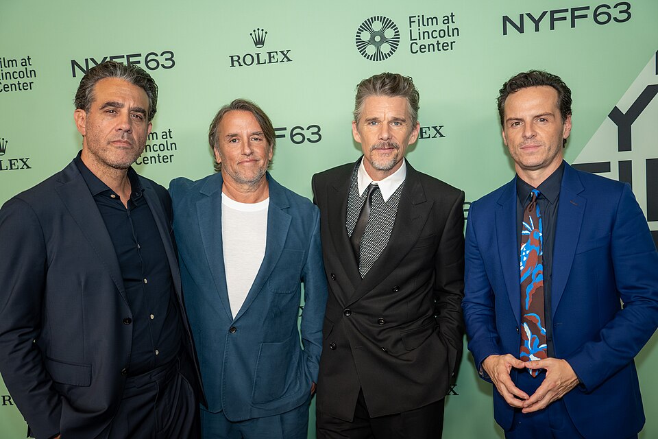 Bobby Cannavale Richard Linklater Ethan Hawke Andrew Scott at the 63rd annual New York Film Festival at Lincoln Center in 2025 for the film Blue Moon