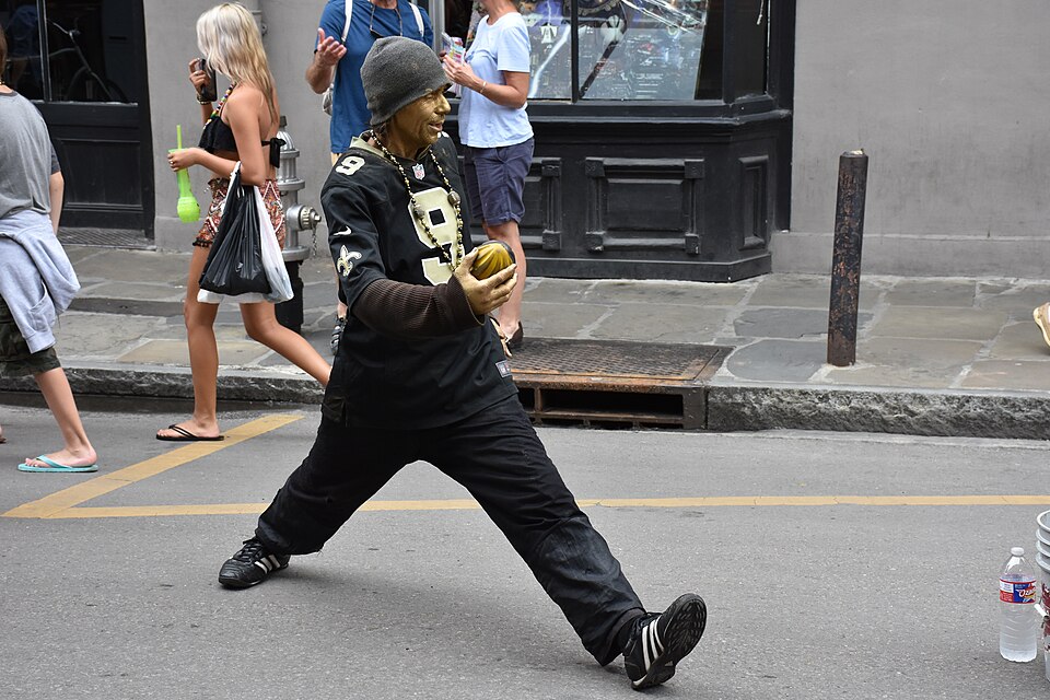 A living statue of New Orleans Saints football player