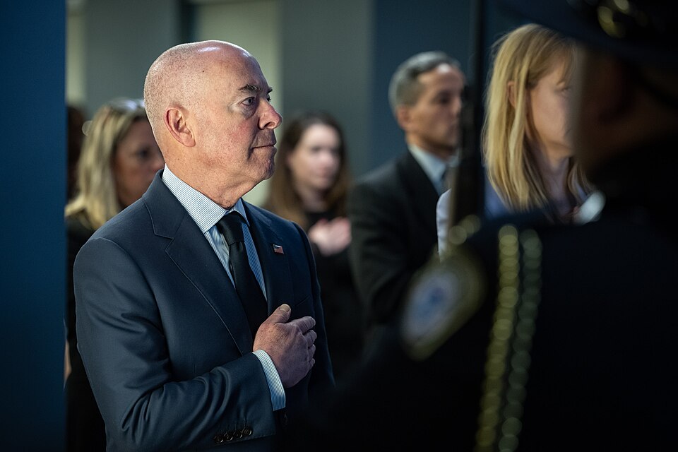 WASHINGTON (May 14, 2024) Homeland Security Secretary Alejandro Mayorkas and Senior Official Performing the Duties of the Deputy Secretary Kristie Canegallo participates in a Valor Memorial and Wreath Laying Ceremony at US Immigration and Customs Enforcement Headquarters in Washington, DC. (DHS phot