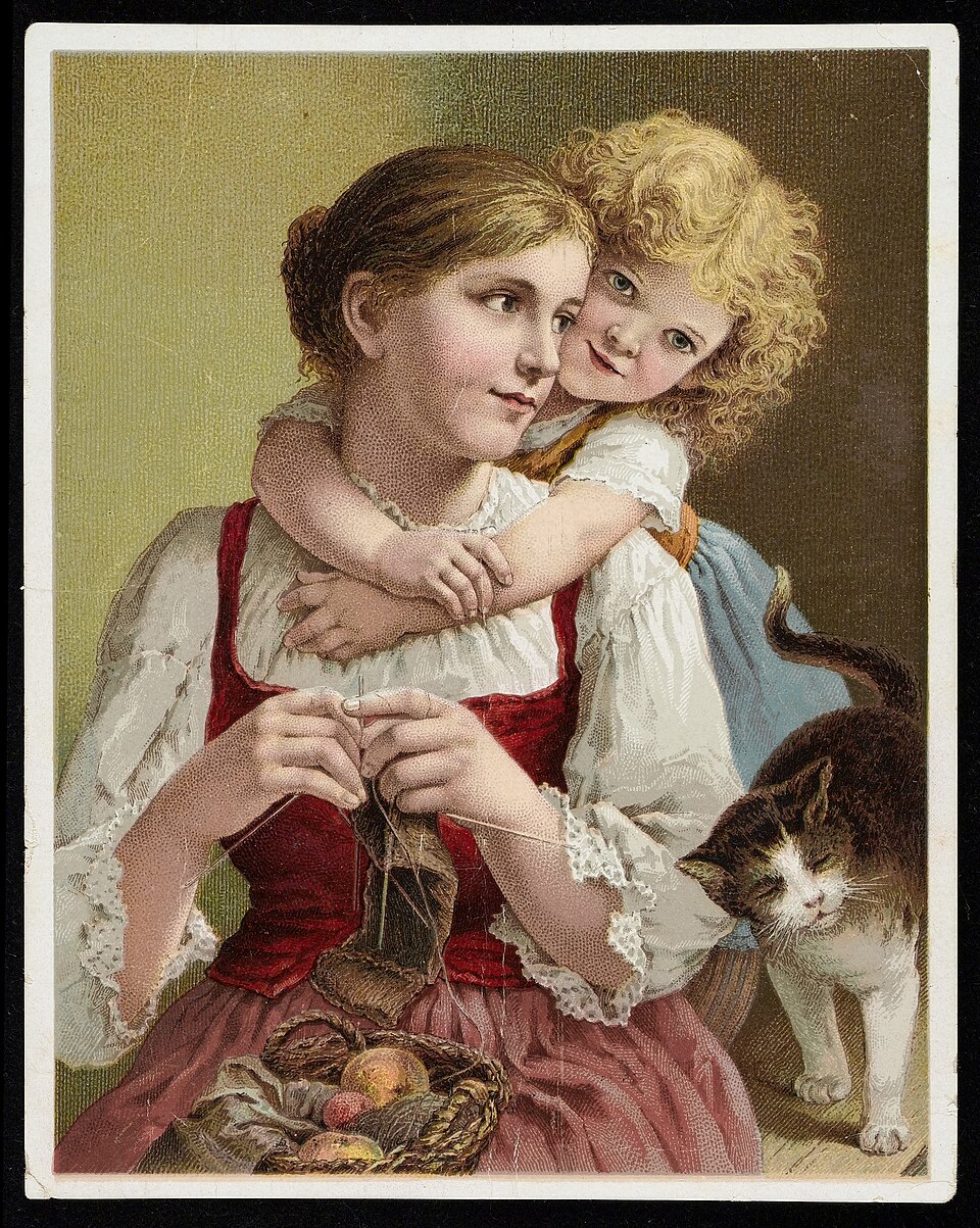My Mamma. Mother and child with cat.
Mother is knitting.
Colour advertising trade card for Dr Jaynes Expectorant.

General Collections
Keywords: Drug Industry; Schenck's Seaweed Tonic.; Schenck's Mandrake Pills.; Melvin's Vegetable Pills.; Imperial Quinine Tonic.; Extil.; Dr. Williams' Pink Pills fo