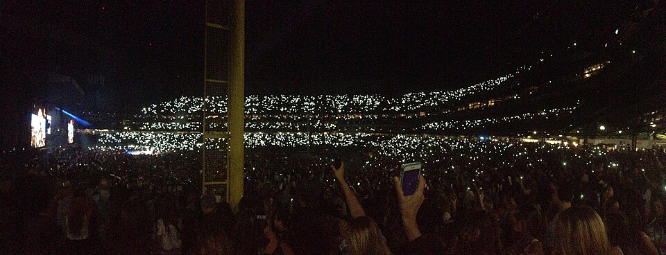 An image of a lit up Safeco Field Stadium in Seattle, Washington, during the Beyoncé and Jay-Z "On the Run Tour" concert on July 30, 2014.