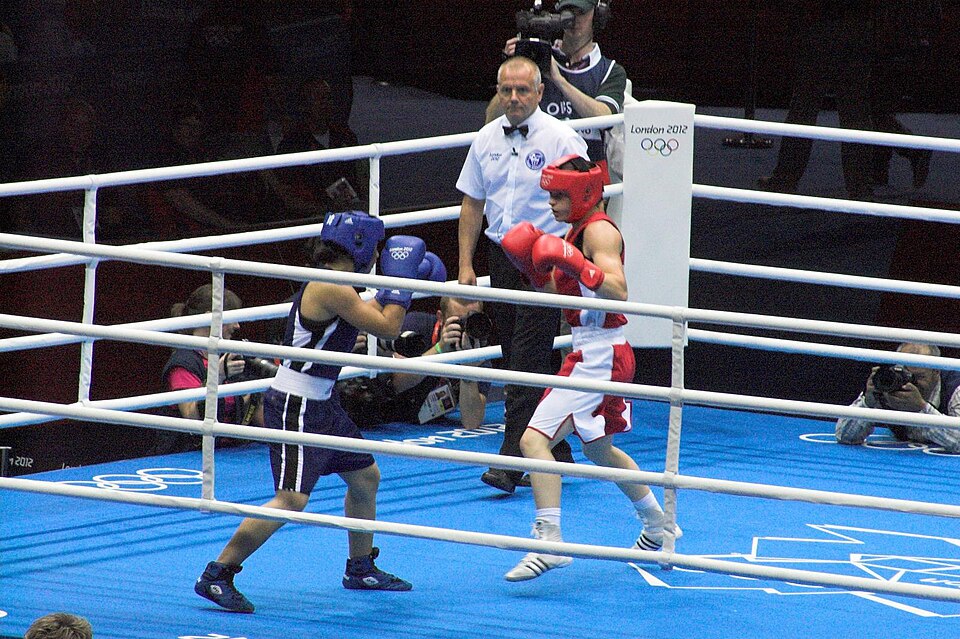 Katie Taylor boxing at 2012 summer Olympics in London.