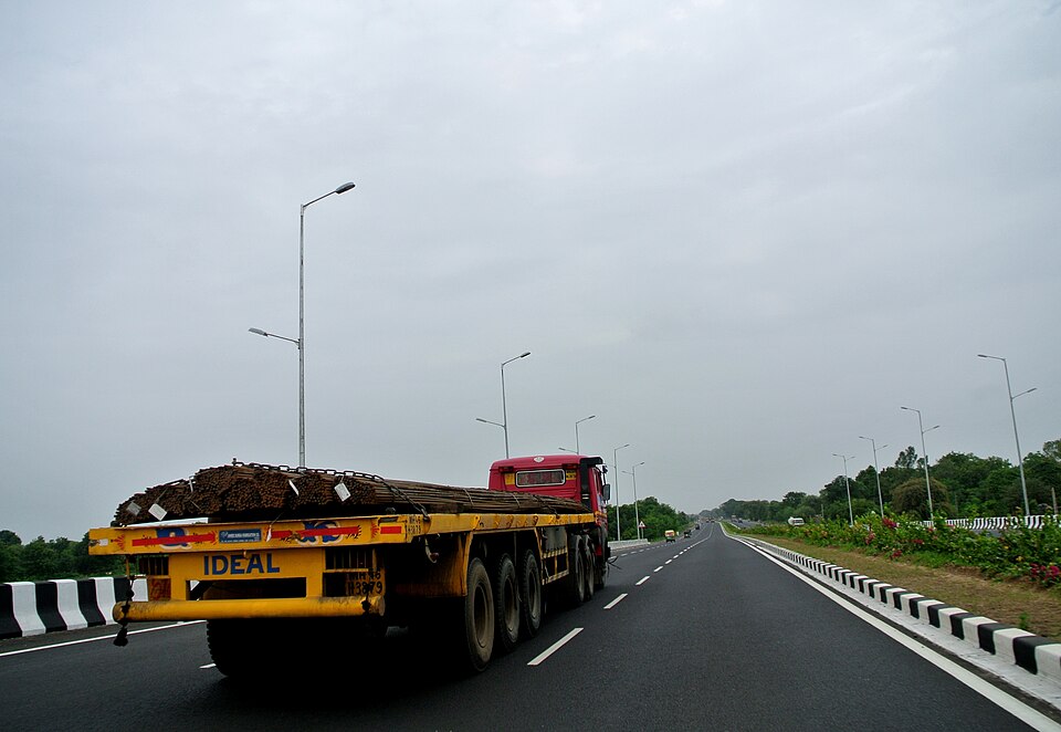 Freight transportation by road on open truck