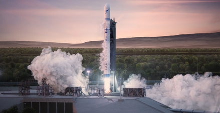 Render of the Spectrum rocket taking off from the launchpad