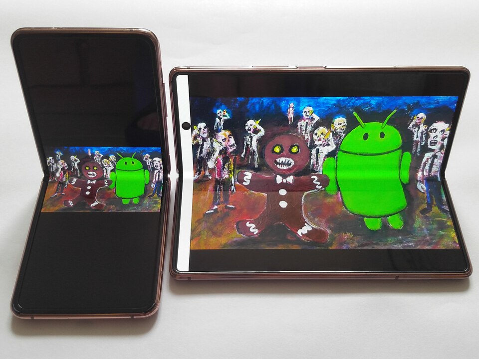 Android Gingerbread Easter eggs displayed on foldable phones