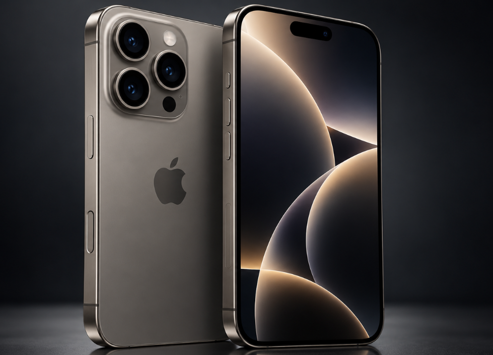 Apple iPhone 18 Pro Max shown from the front and back with a large display, titanium-style frame, and triple-camera system.