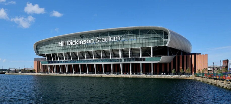 A general view of Everton FC's Hill Dickinson Stadium, at Bramley Moore Dock in Liverpool, England