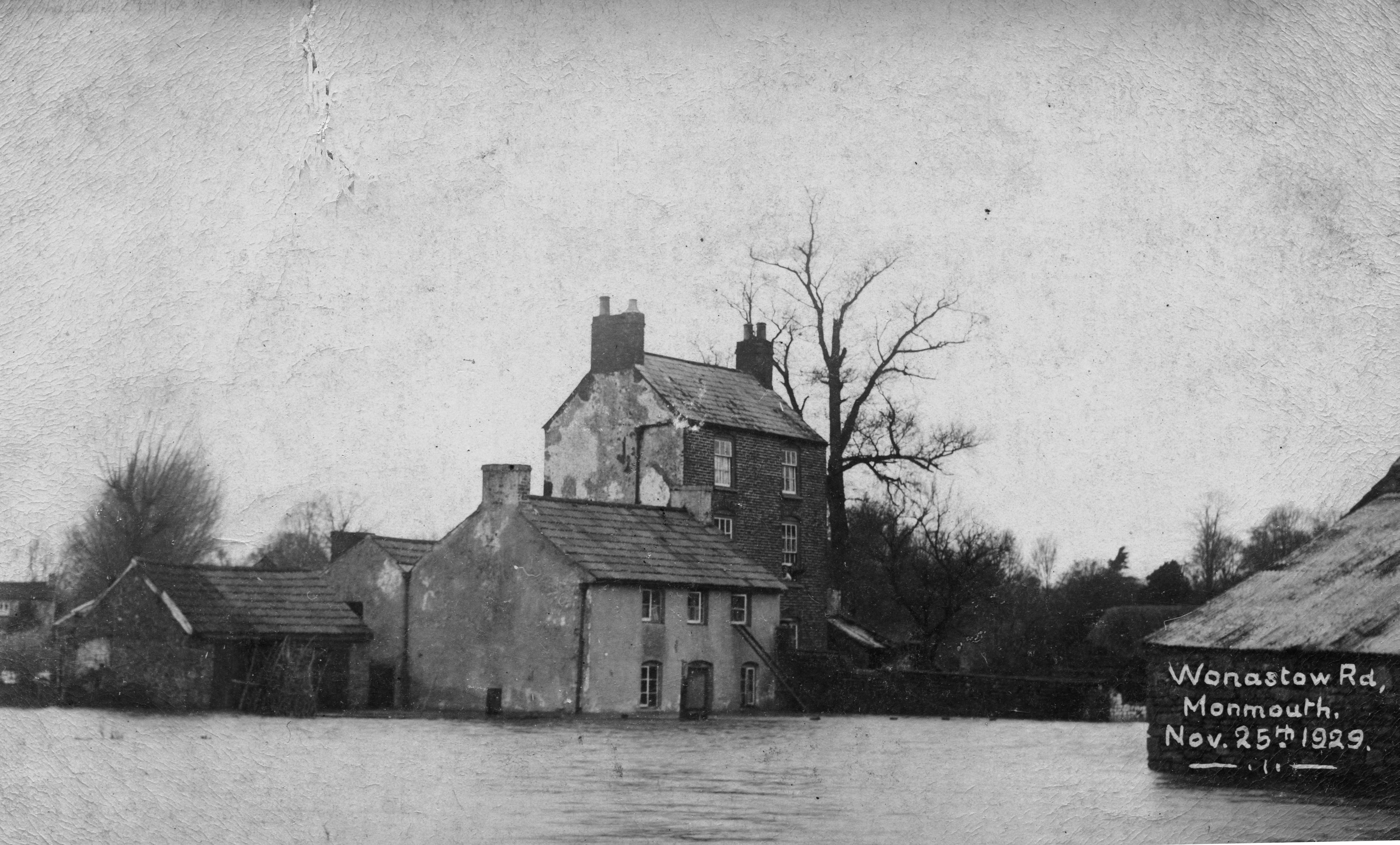 Floods Wonastow Road in Monmouth (Wales, United Kingdom).