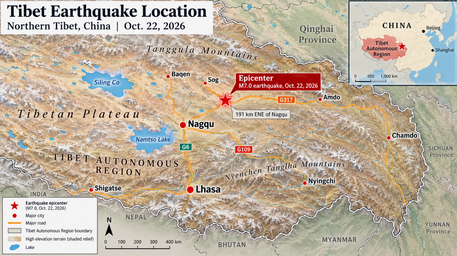 Magnitude 7.0 Earthquake Strikes Tibet, Killing at Least 16 People